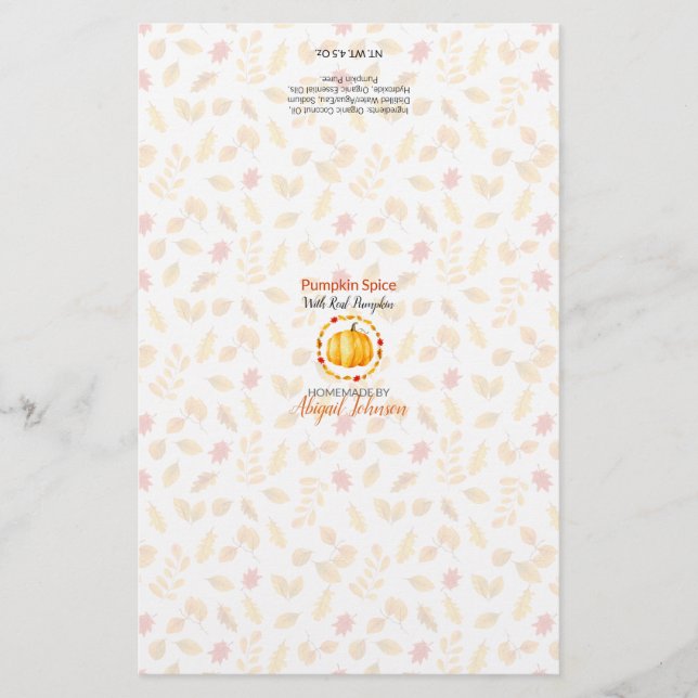 Pumpkin Spice Soap Packaging Wrapper | Linen Paper (Front)