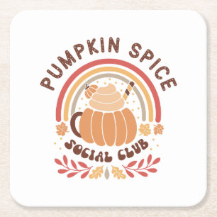 Pumpkin Spice Social Club – Cute Fall PSL  Square Paper Coaster