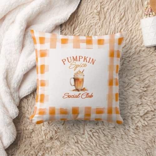 Pumpkin Spice Social Club Watercolor FallAutumn Throw Pillow