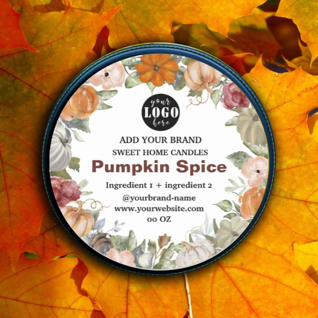 Pumpkin Spice Soy Candle  Label  (#zazzlemade #pumpkinlabel #fall #autumn #floral)
