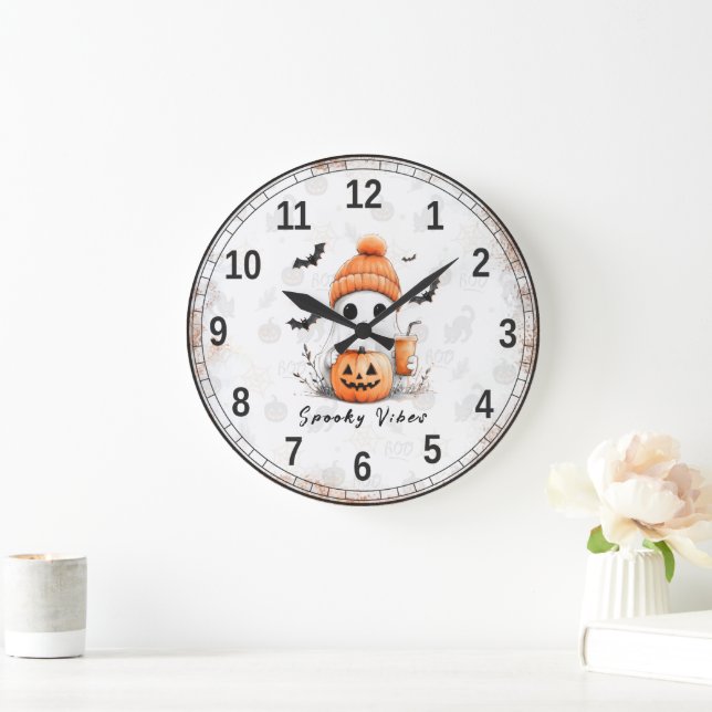 Pumpkin Spice Spooky Vibes Personalized Large Clock (Home)