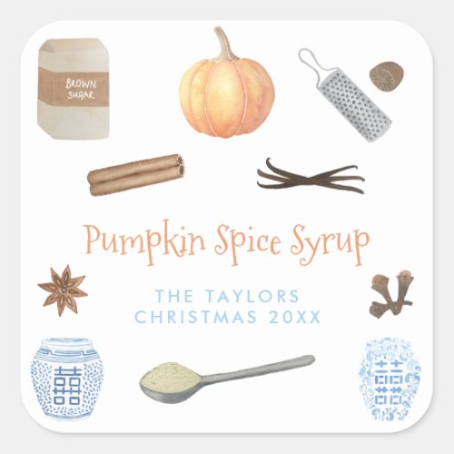 Pumpkin Spice Syrup Mix Homemade DIY Gift Favor Square Sticker