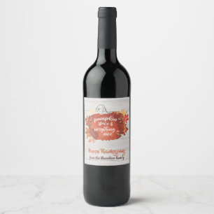 Pumpkin Spice Thanksgiving Dinner Gray Wood Wine Label