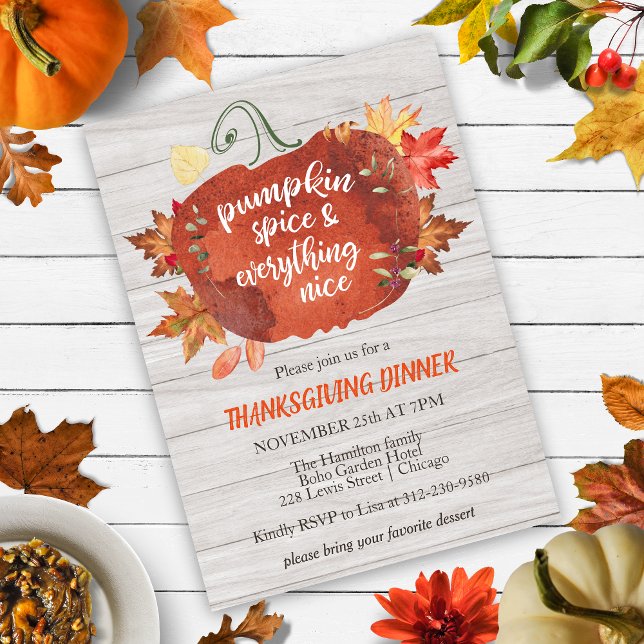 Pumpkin Spice Thanksgiving Gray Wood Invitation (Creator Uploaded)
