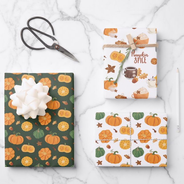 Pumpkin spice Thanksgiving Halloween orange Wrappi Wrapping Paper Sheets (Front)
