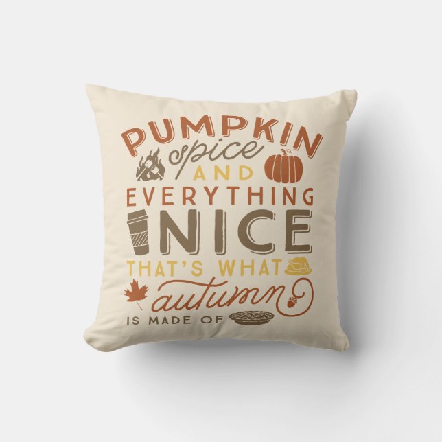 Pumpkin Spice Typographic Autumn Throw Pillow (Front)