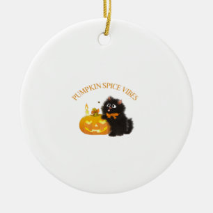 Pumpkin Spice Vibes, Halloween, black cat, pumpkin Ceramic Ornament