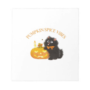 Pumpkin Spice Vibes, Halloween, black cat, pumpkin Notepad