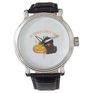 Pumpkin Spice Vibes, Halloween, black cat, pumpkin Watch