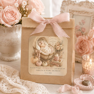 Pumpkin Spice Vintage Fall Baby Girl Shower Square Sticker