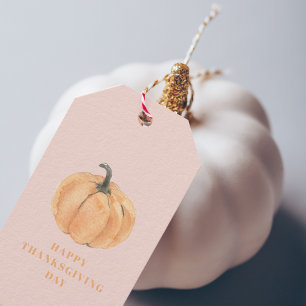 Pumpkin Spice Watercolor Pumpkin Orange And Pink Gift Tags