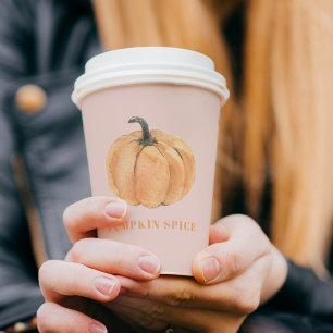 Pumpkin Spice Watercolor Pumpkin Orange And Pink Paper Cups