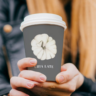 Pumpkin Spice Watercolor White & Grey Chia Latte Paper Cups