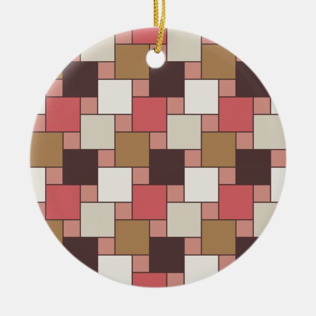 Pumpkin Spice Weave Pattern Ceramic Ornament (Front)
