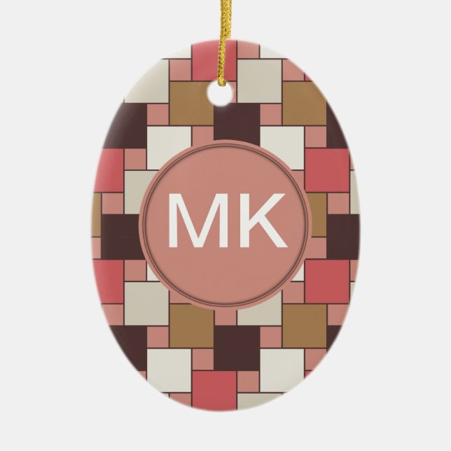 Pumpkin Spice Weave Pattern Ceramic Ornament (Front)