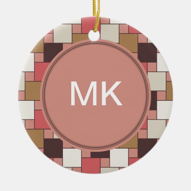 Pumpkin Spice Weave Pattern Ceramic Ornament (Front)