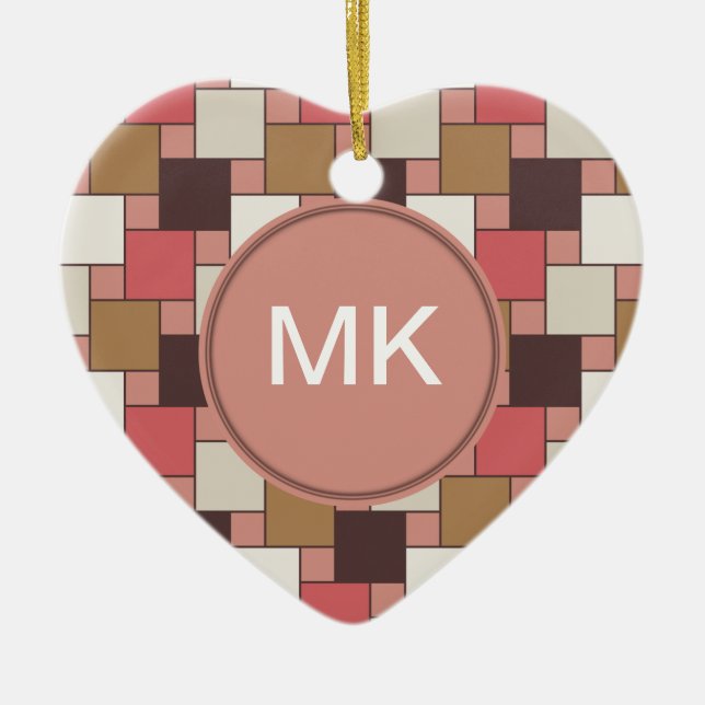 Pumpkin Spice Weave Pattern Ceramic Ornament (Front)