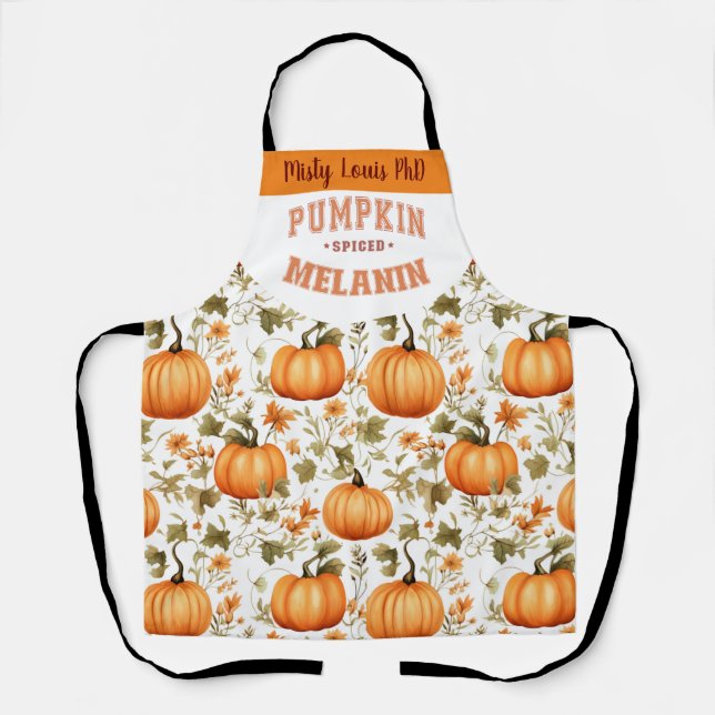 Pumpkin Spiced Melanin Fall Leaves name Apron (Front)