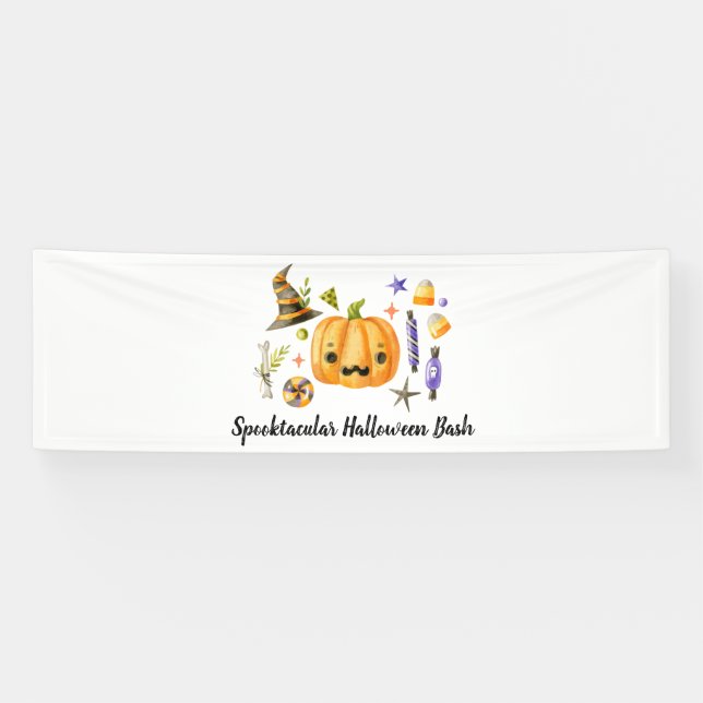 Pumpkin Spooktacular Halloween Bash Party Black Banner (Horizontal)