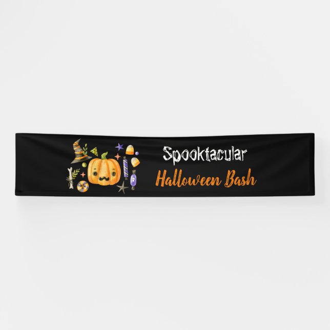 Pumpkin Spooktacular Halloween Bash Party Black Banner (Horizontal)