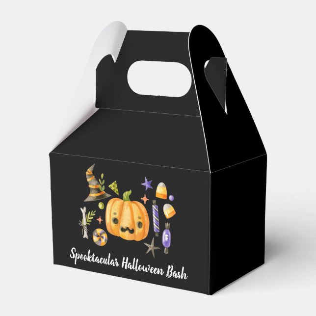 Pumpkin Spooktacular Halloween Bash Party Black Favor Boxes (Front Side)