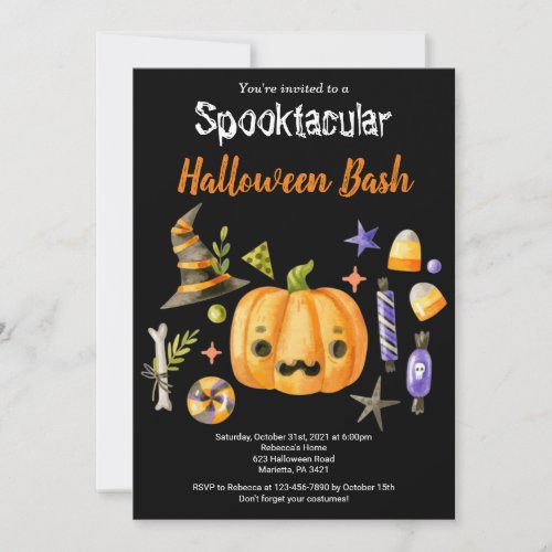 Pumpkin Spooktacular Halloween Bash Party Black Invitation