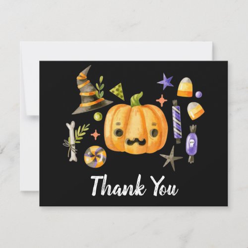 Pumpkin Spooktacular Halloween Bash Party Black Thank You Card