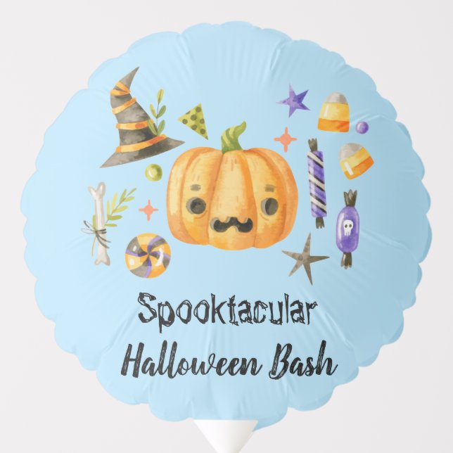 Pumpkin Spooktacular Halloween Bash Party Blue Balloon (Front)