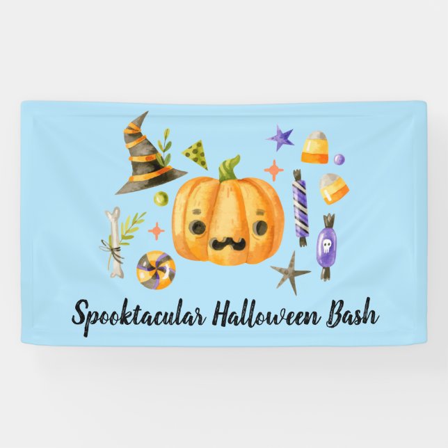 Pumpkin Spooktacular Halloween Bash Party Blue Banner (Horizontal)