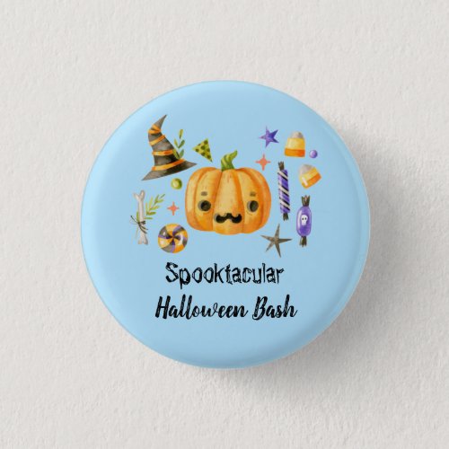 Pumpkin Spooktacular Halloween Bash Party Blue Button