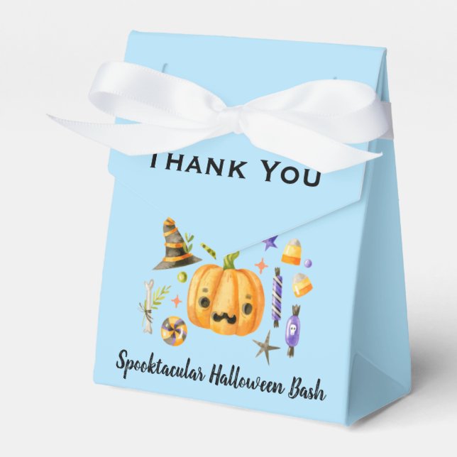 Pumpkin Spooktacular Halloween Bash Party Blue Favor Boxes (Front Side)