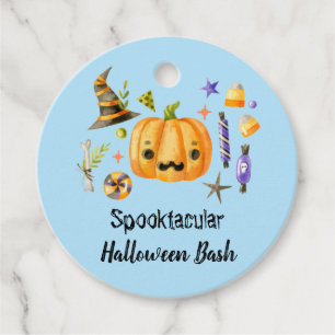 Pumpkin Spooktacular Halloween Bash Party Blue Favor Tags
