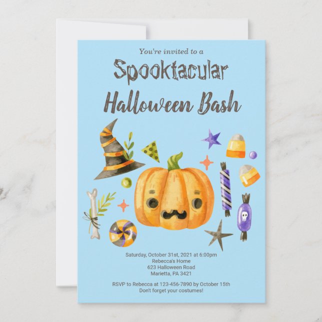 Pumpkin Spooktacular Halloween Bash Party Blue Invitation (Front)