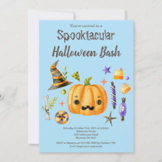 Pumpkin Spooktacular Halloween Bash Party Blue Invitation