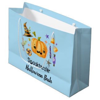 Pumpkin Spooktacular Halloween Bash Party Blue Large Gift Bag