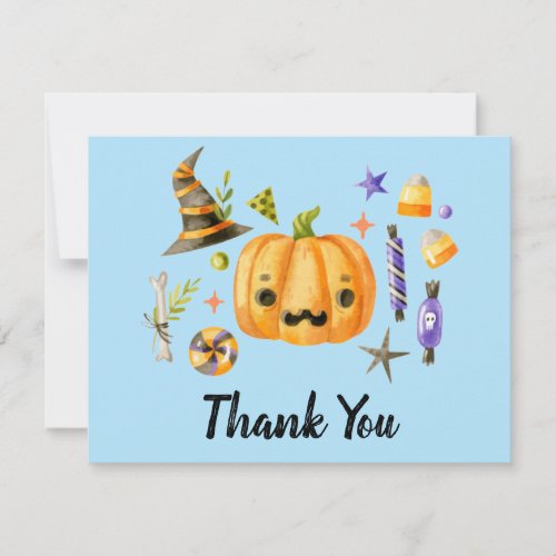 Pumpkin Spooktacular Halloween Bash Party Blue Thank You Card