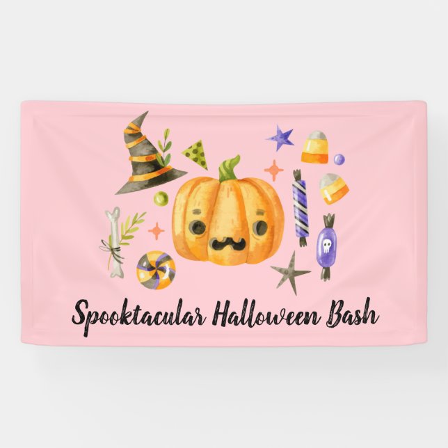 Pumpkin Spooktacular Halloween Bash Party Pink Banner (Horizontal)