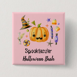 Pumpkin Spooktacular Halloween Bash Party Pink Button