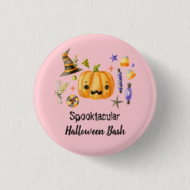 Pumpkin Spooktacular Halloween Bash Party Pink Button (Front)