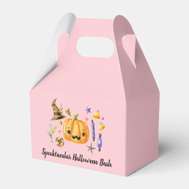 Pumpkin Spooktacular Halloween Bash Party Pink Favor Boxes (Front Side)