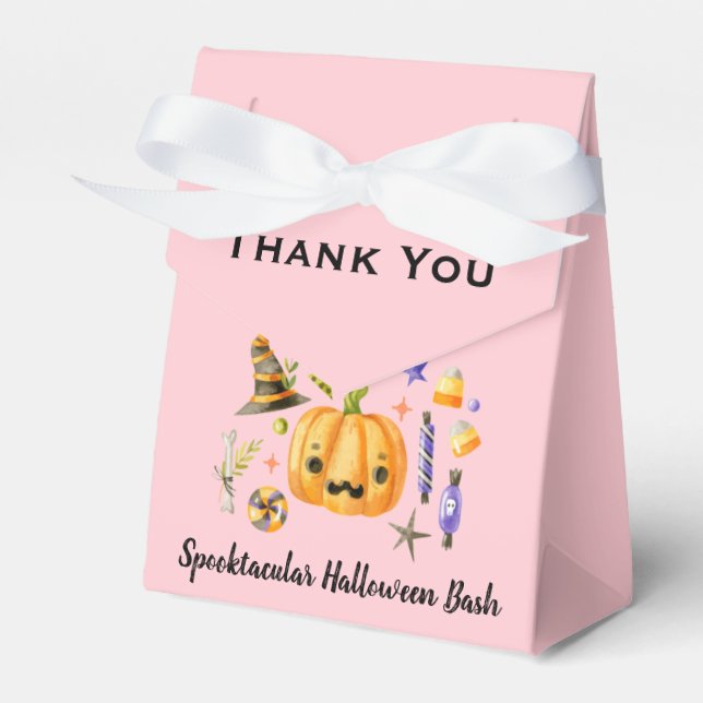Pumpkin Spooktacular Halloween Bash Party Pink Favor Boxes (Front Side)