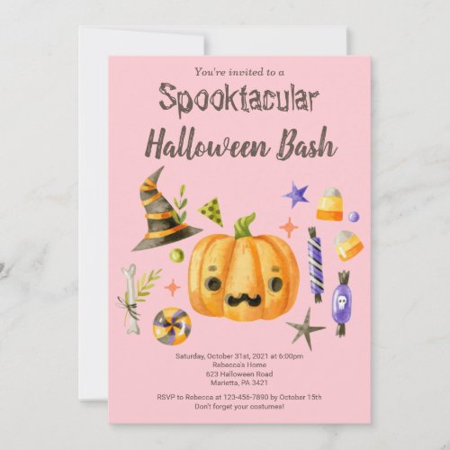 Pumpkin Spooktacular Halloween Bash Party Pink Invitation
