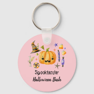 Pumpkin Spooktacular Halloween Bash Party Pink Keychain