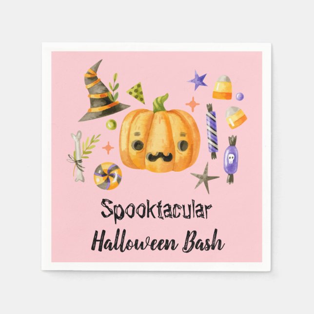 Pumpkin Spooktacular Halloween Bash Party Pink Napkins (Front)