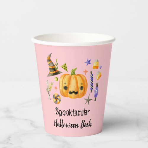 Pumpkin Spooktacular Halloween Bash Party Pink Paper Cups