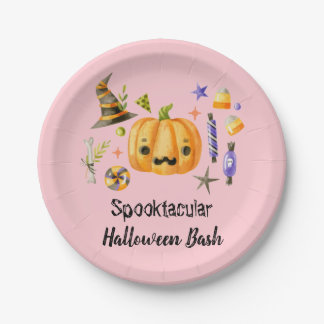 Pumpkin Spooktacular Halloween Bash Party Pink Paper Plates