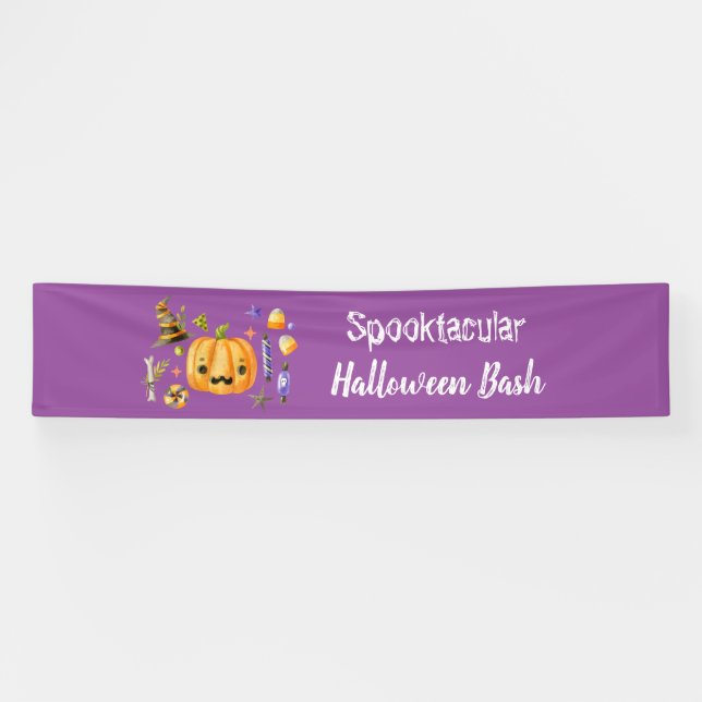 Pumpkin Spooktacular Halloween Bash Party Purple Banner (Horizontal)