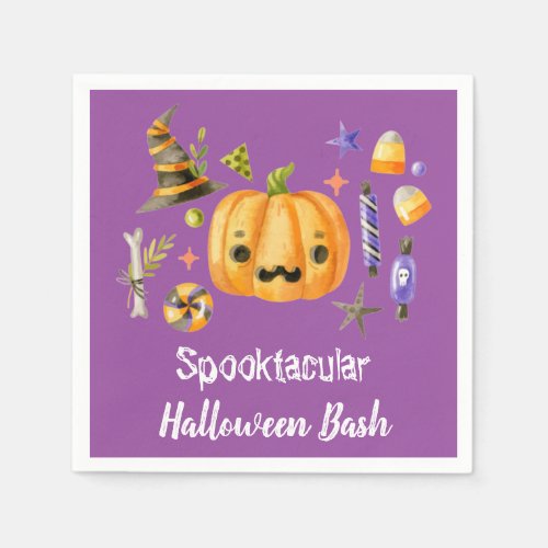 Pumpkin Spooktacular Halloween Bash Party Purple Napkins