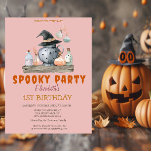 Pumpkin Spooky Party Striped Birthday Invitation