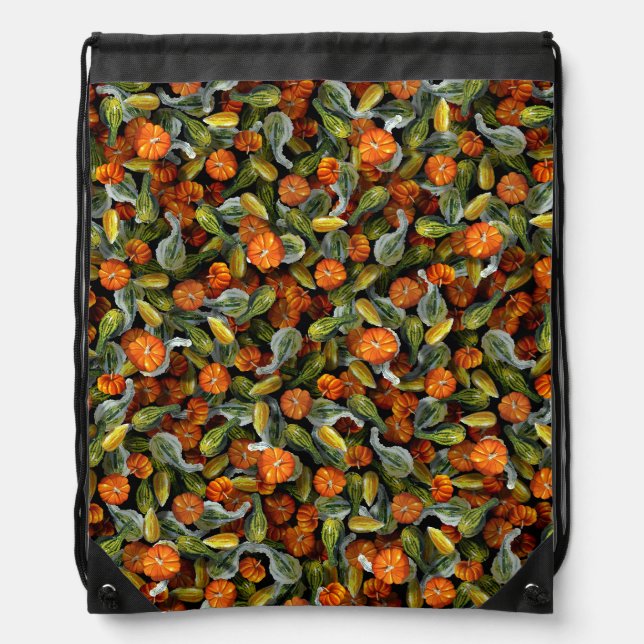Pumpkin, Squash Autumn Harvest Drawstring Bag (Front)